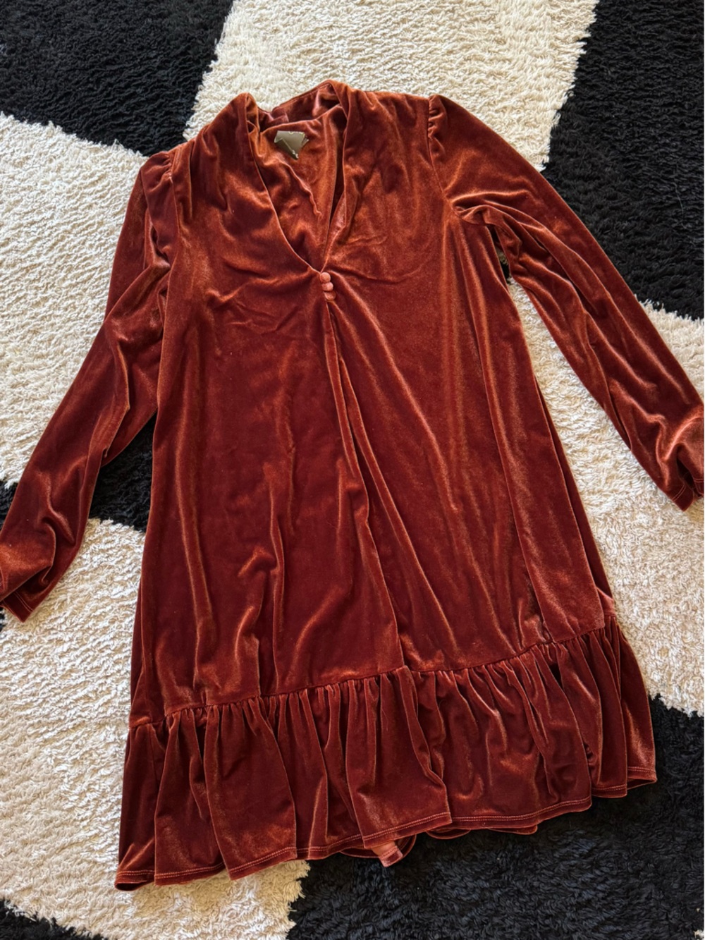 Women’s Taylor Velvet Ruffle Dress in Rust Brown Orange size large